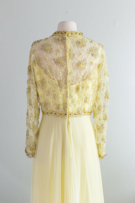 1960's Yellow Chiffon Sun Goddess Evening Gown / Medium
