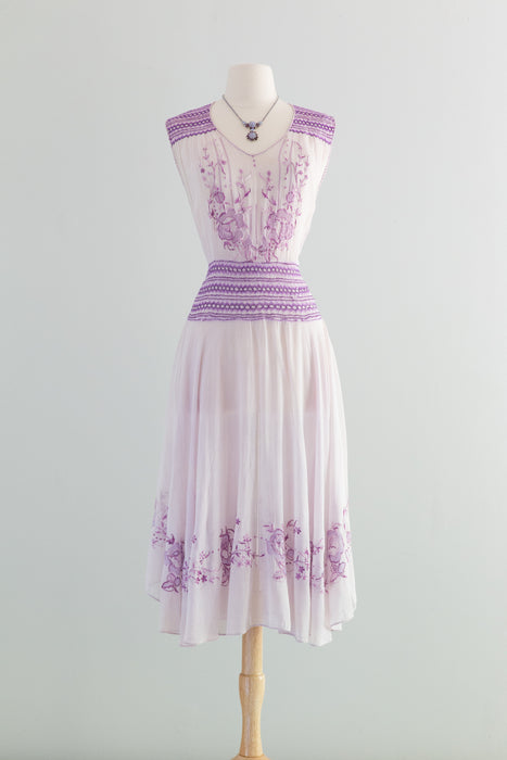Vintage 1920's Violet Embroidered Hungarian Cotton Dress / Medium Xtabay Vintage Vintage 1920's Violet Embroidered Hungarian Cotton Dress / Medium Xtabay Vintage