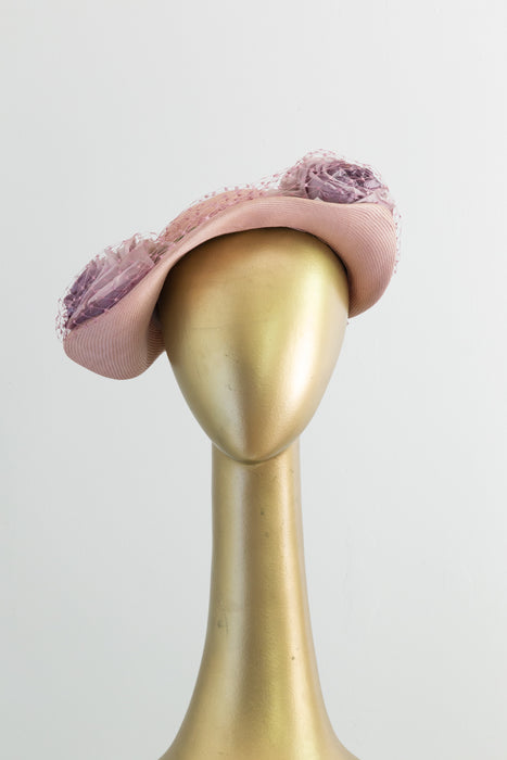 Fabulous 1940's Lavender Rose Hat by Suzy Lee / Size 22.5