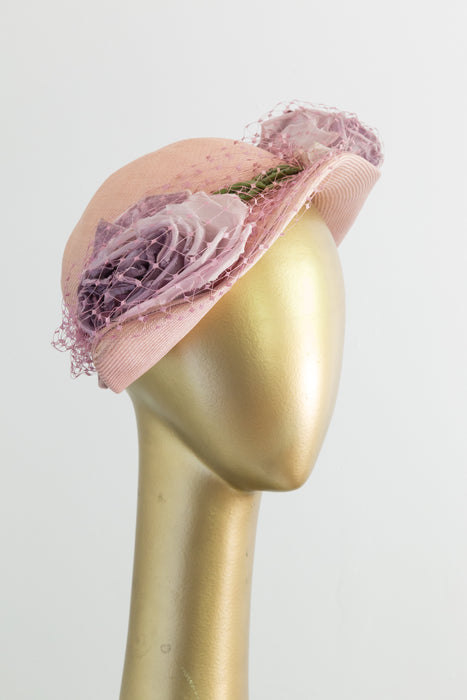 Fabulous 1940's Lavender Rose Hat by Suzy Lee / Size 22.5