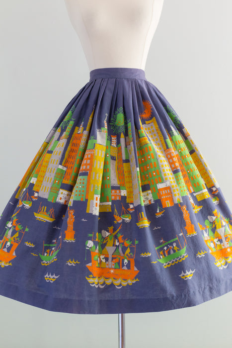 Rare 1950's "The Sightseers" Novelty Print New York City Cotton Skirt / Small