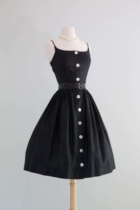 The Perfect 1950's Black Polished Cotton Sundress by Bobbie Brooks / Waist 26"