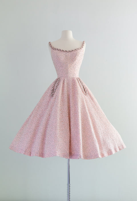 Vintage 1950's Pink Pearls Party Dress By Ruby of California / Small