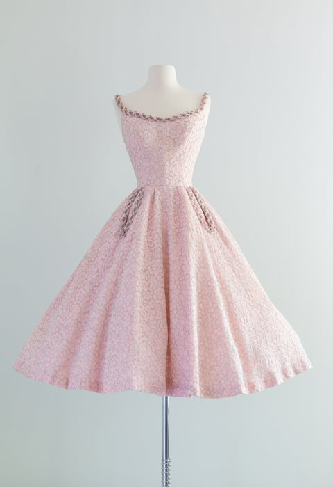 Vintage 1950's Pink Pearls Party Dress By Ruby of California / Small