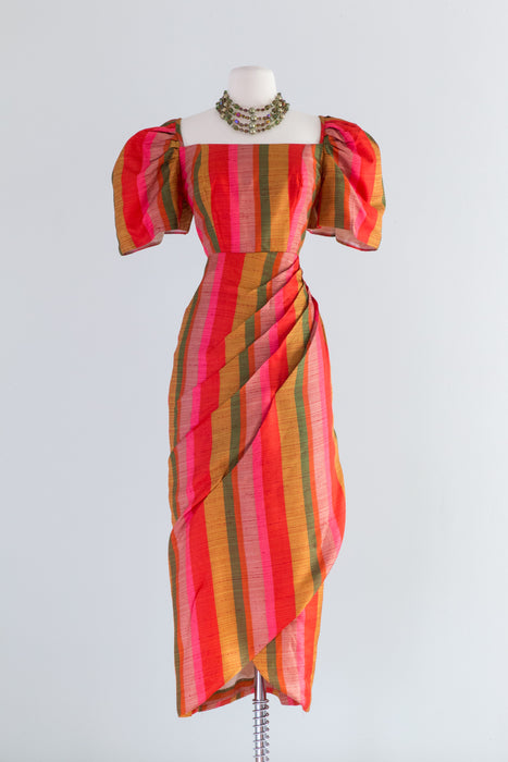 Fabulous 1960's Rainbow Striped Terno Dress From Spain / SM