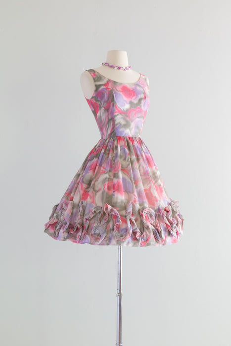 Vintage 1960's Unicorn Party Dress With Ruffle Hem / Small
