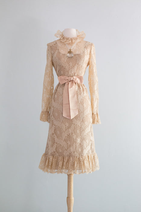 Vintage 1960's Pat Sandler Baroque Lace Party Dress / Medium