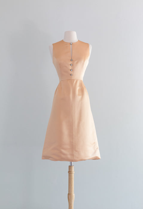 Chic 1960's Apricot Silk Dress & Jacket Set By Shannon Rodgers / Medium