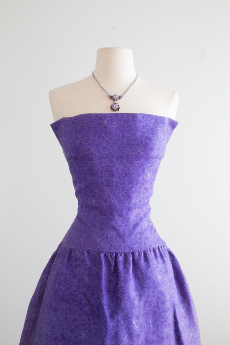 Iconic 1960's Blue Violet Silk Arnold Scaasi Evening Gown  / Waist 26"
