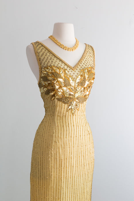 Vintage 1980's Goldfinger Beaded Glamour Gown / Medium