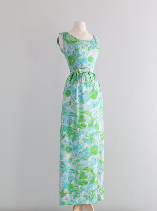 Stunning 1960's I Magnin Silk Watercolor Evening Gown / Medium