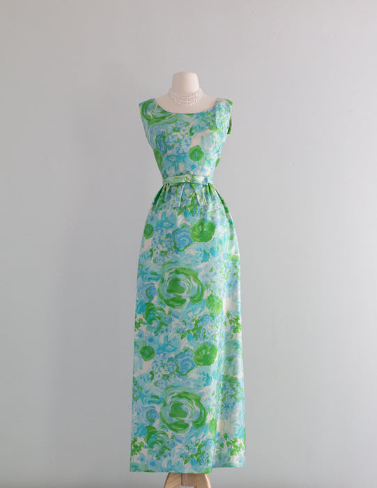 Stunning 1960's I Magnin Silk Watercolor Evening Gown / Medium