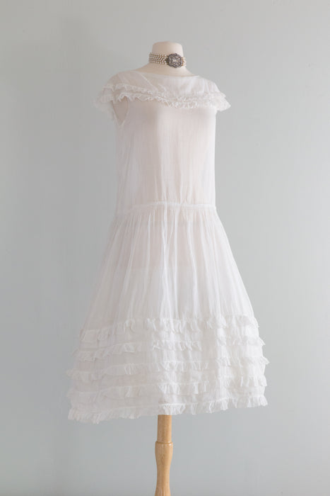 Ethereal 1920's White Cotton Tea Dress / Petite Small