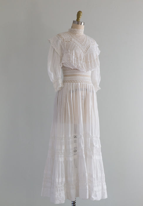 Elegant Edwardian Cotton Lawn Dress / XS