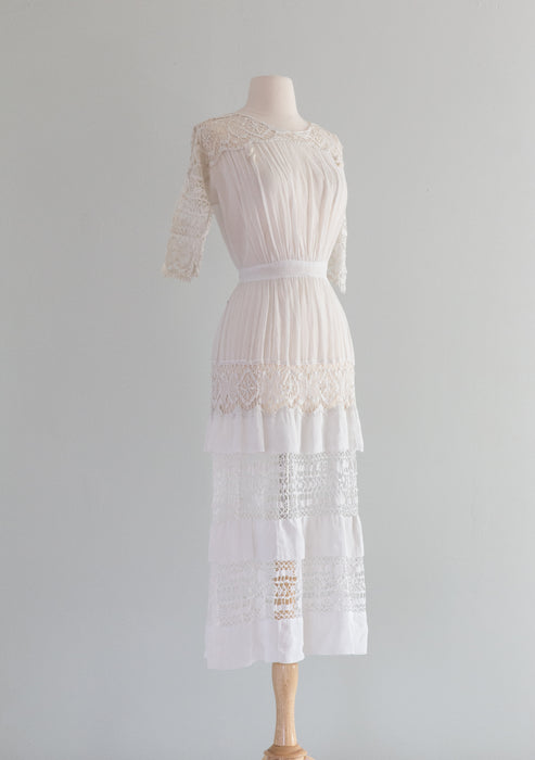 Exquisite 1910's Edwardian Cotton Lawn Dress With Acorns / XXS