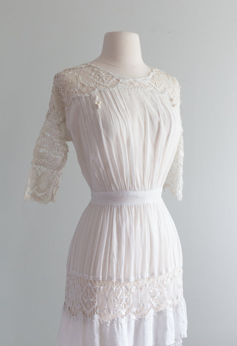 Exquisite 1910's Edwardian Cotton Lawn Dress With Acorns / XXS