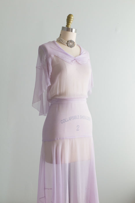 Diaphanous 1920's Lilac Wine Silk Chiffon Flapper Dress / Small