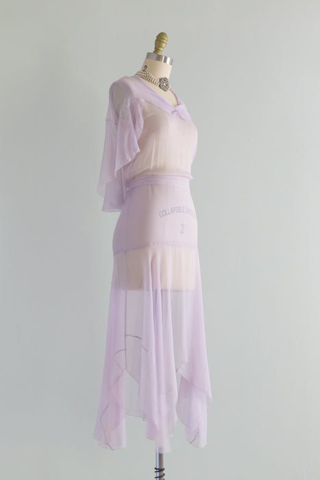 Diaphanous 1920's Lilac Wine Silk Chiffon Flapper Dress / Small