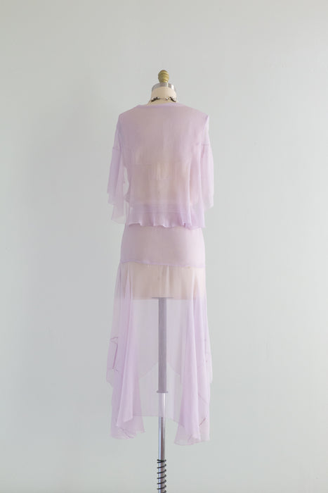 Diaphanous 1920's Lilac Wine Silk Chiffon Flapper Dress / Small