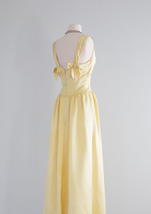Elegant Early 1960's Canary Yellow Silk Evening Gown By Philip Hulitar / Waist 26