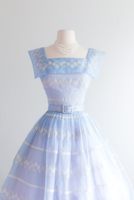 Stunning 1950's Wedgewood Blue Organza Party Dress / Small