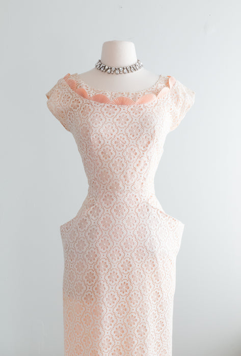 Fabulous 1950's Ivory Lace Wiggle Dress / Waist 27