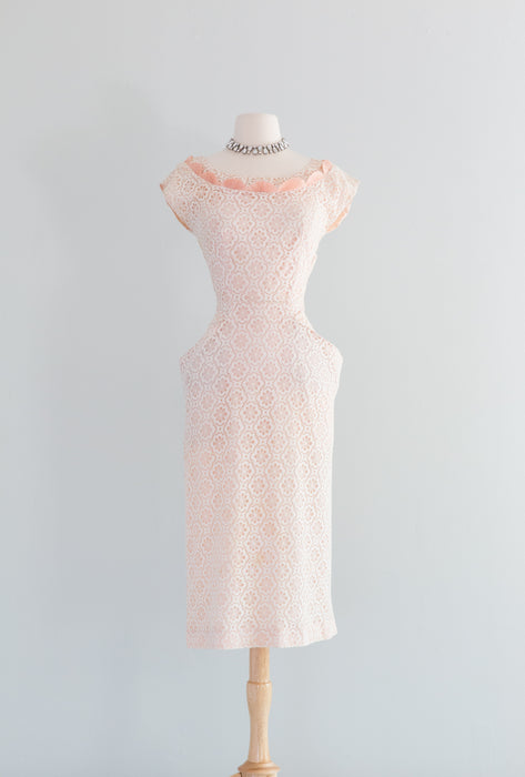 Fabulous 1950's Ivory Lace Wiggle Dress / Waist 27