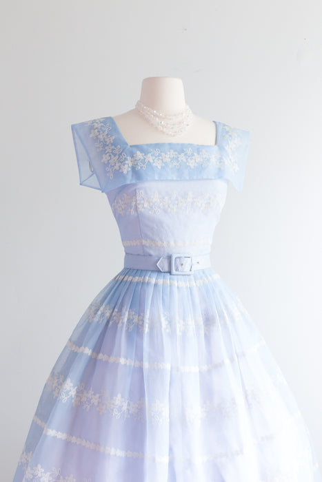 Stunning 1950's Wedgewood Blue Organza Party Dress / Small