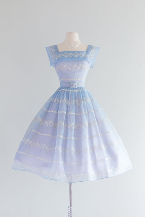 Stunning 1950's Wedgewood Blue Organza Party Dress / Small