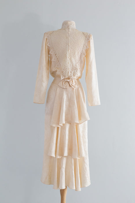 Edwardian Inspired Silk Cocktail Dress by Jessica McClintock / Small