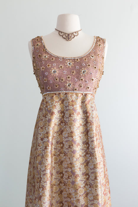 Fall Regalia 1960's Gino Charles Autumn Brocade Beaded Evening Gown / SM
