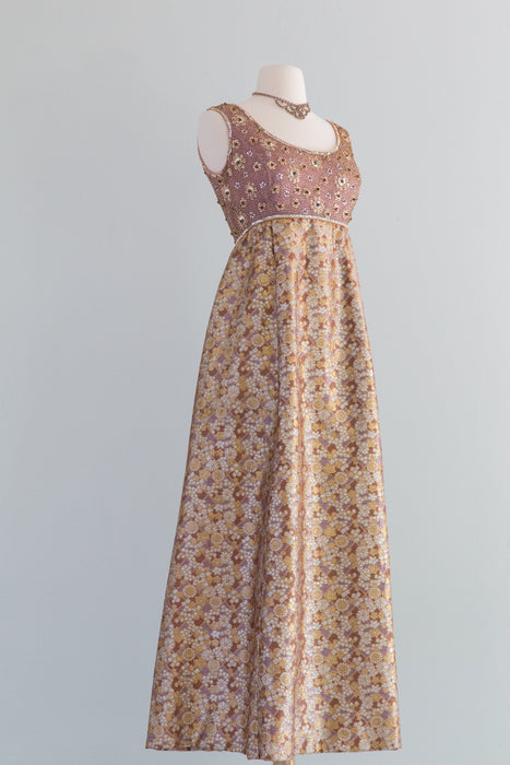 Fall Regalia 1960's Gino Charles Autumn Brocade Beaded Evening Gown / SM
