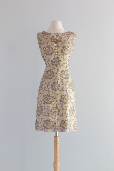 Chic 1960's Metallic Gold Cocktail Dress / Large