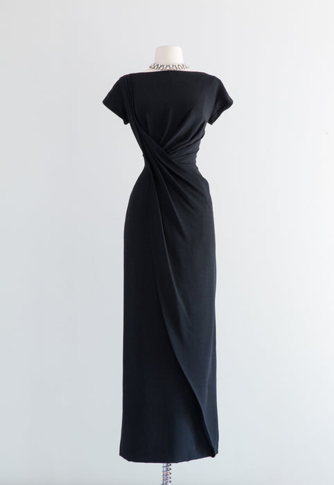 Sublime 1950's Dorothy O'Hara Black Crepe Evening Gown / Medium