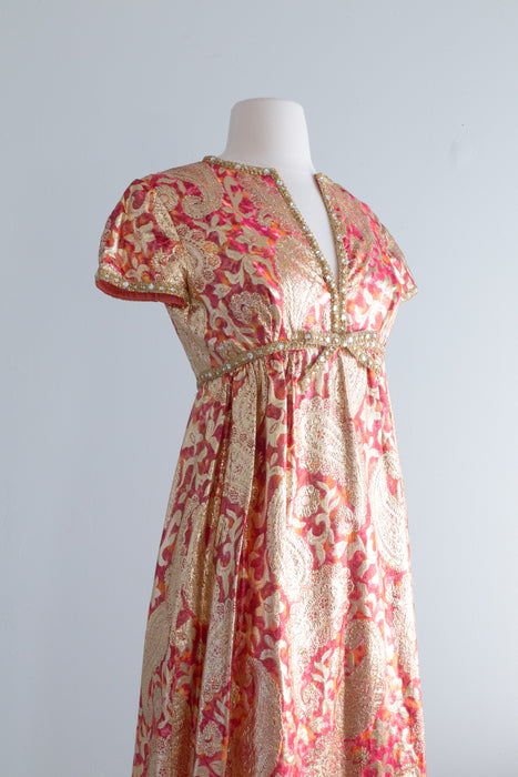 Fabulous 1960's Malcolm Starr Metallic Gold Brocade Evening Gown / Small
