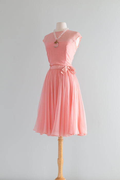 Elegant 1960's Ballet Pink Silk Chiffon Cocktail Dress By Malcolm Starr / Waist 27