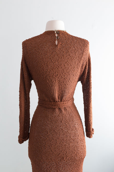 Classic 1930's Chocolate Nubby Knit Dress / SM