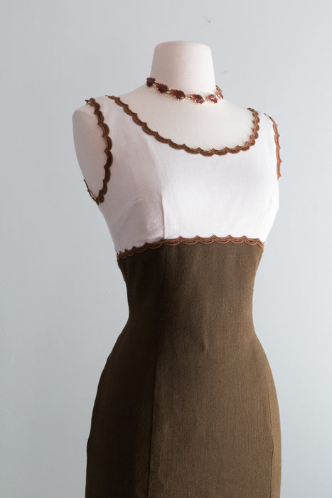 Darling 1960's Coffee and Cream Wiggle Dress / Medium