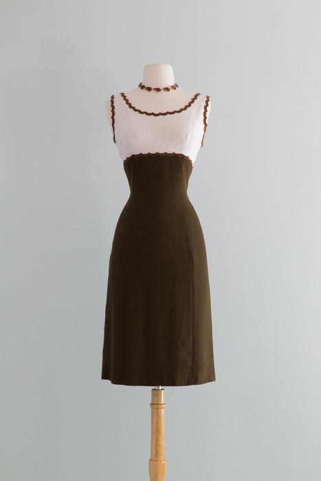 Darling 1960's Coffee and Cream Wiggle Dress / Medium