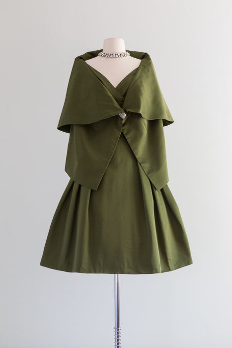 Elegant 1950's Olive Green Cocktail Dress & Jacket / Small Xtabay Vintage Elegant 1950's Olive Green Cocktail Dress & Jacket / Small Xtabay Vintage