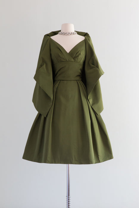 Elegant 1950's Olive Green Cocktail Dress & Jacket / Small Elegant 1950's Olive Green Cocktail Dress & Jacket / Small