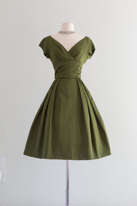 Elegant 1950's Olive Green Cocktail Dress & Jacket / Small Xtabay Vintage Elegant 1950's Olive Green Cocktail Dress & Jacket / Small Xtabay Vintage