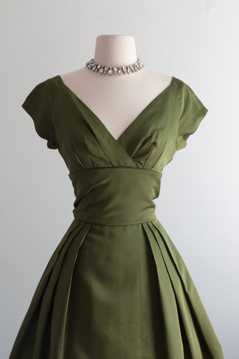 Elegant 1950's Olive Green Cocktail Dress & Jacket / Small Xtabay Vintage Elegant 1950's Olive Green Cocktail Dress & Jacket / Small Xtabay Vintage