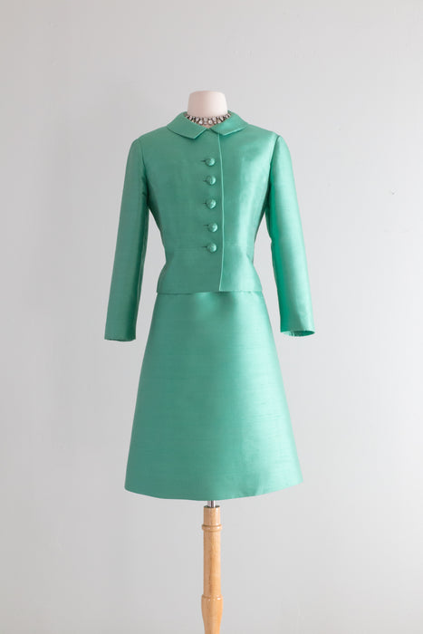 Sophisticated 1960's Shantung Silk Dress & Jacket in Bottle Green / Med Sophisticated 1960's Shantung Silk Dress & Jacket in Bottle Green / Med