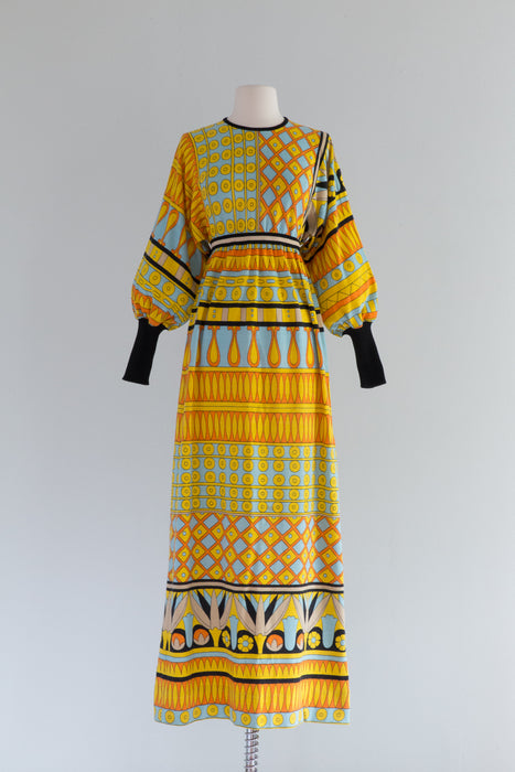 Fantastic 1960's Italian Designer Goldworm Klimt Inspired Maxi Dress / Medium