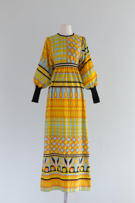 Fantastic 1960's Italian Designer Goldworm Klimt Inspired Maxi Dress / Medium