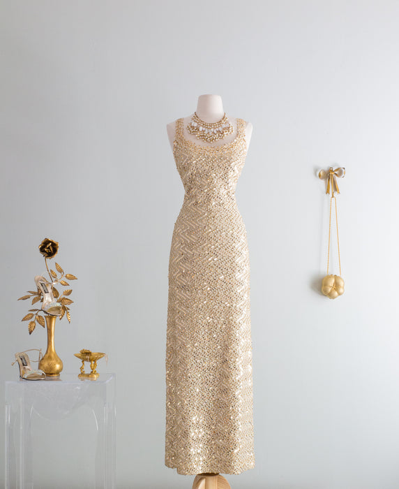 Fabulous 1960's Goldfinger Sequin Gown By Lilli Diamond / ML
