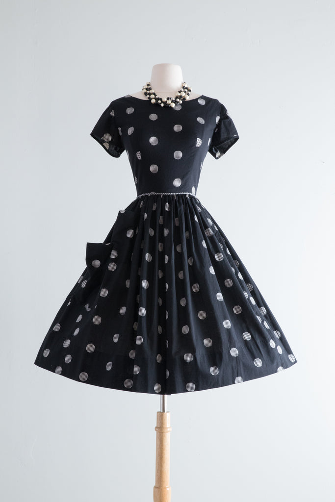 1950s black and white polka dot dress 50's Black and White Polka Dot Dress