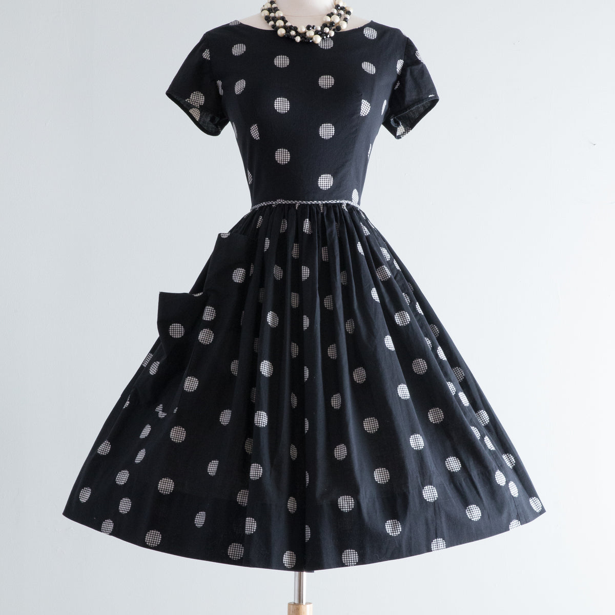 blue dress for baby girl CODO Cotton Polka Dot A-Line Dress Black White