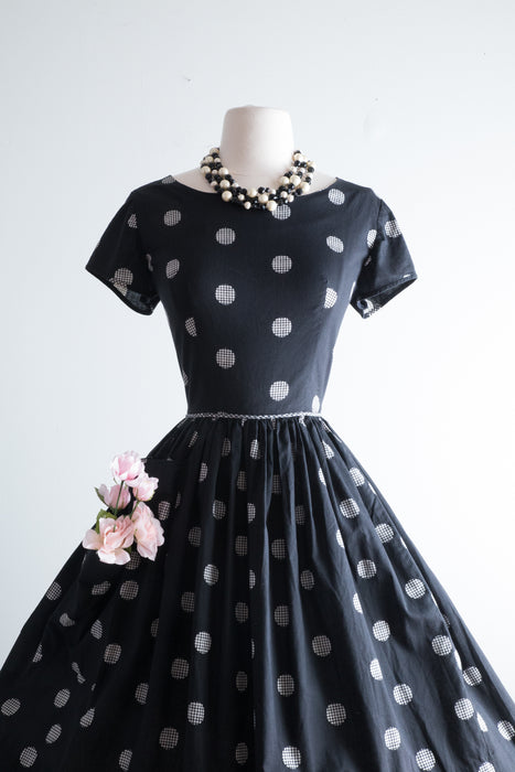 Darling 1950's Polka Dot Cotton Dress By Kay Whitney / Waist 28
